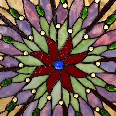 Bieye W10012 Red Dragonfly Tiffany Style Stained Glass Window Panel with Chain, Round Shape, 22 inches Wide in Kuwait