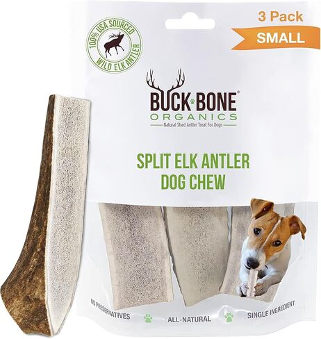 Buck Bone Organics Dog Chews, Antlers for Dogs, Premium Natural Elk, Long Lasting Dog Bones for Aggressive Chewers, No Preservatives, Wild Shed in the USA (Medium 2 Pack) in Kuwait