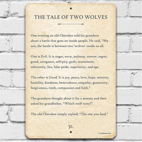 Cherokee Metal Sign - The Tale of Two Wolves - Durable Metal Sign - Use Indoor/Outdoor - Native American Sign - Great Motivational and Inspirational Gift for Home Native American Decor (8" x 12") in Saudi Arabia