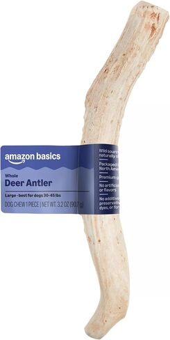 Amazon Basics Dog Deer Antler Chew, Naturally Shed, Whole, Large 8-9.5 inches, Long Lasting for Aggressive Chewers, Best for Dogs 30-45 lbs, 3.20 Ounce (Pack of 1) (Previously Wag) in Kuwait