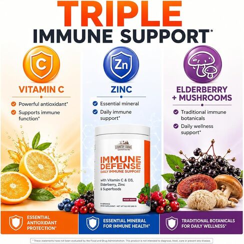 Country Farms Immune Defense Superfoods Drink Mix, Supports Immune Defense, Vitamin C with Black Elderberry, Supports Hydration, With Probiotics and Prebiotics, Berry Flavor, 40 Servings in Saudi Arabia