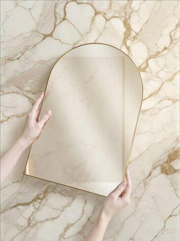 FONDAZZA Hanging Wall Mirror, Gold Brass Trim, 12.6 X 18.9 Inch Wall Art Decor for Living Room, Bathroom, Bedroom, Entry Way, Hallway, Vanity and Office, Arch Shape in Kuwait