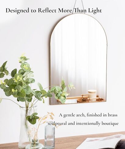 FONDAZZA Hanging Wall Mirror, Gold Brass Trim, 12.6 X 18.9 Inch Wall Art Decor for Living Room, Bathroom, Bedroom, Entry Way, Hallway, Vanity and Office, Arch Shape in Kuwait