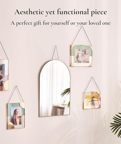 FONDAZZA Hanging Wall Mirror, Gold Brass Trim, 12.6 X 18.9 Inch Wall Art Decor for Living Room, Bathroom, Bedroom, Entry Way, Hallway, Vanity and Office, Arch Shape in Kuwait