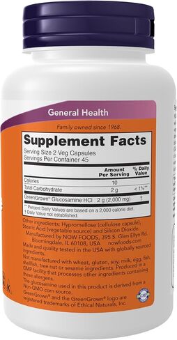 NOW Supplements, Glucosamine '1000' (GreenGrown® Glucosamine), Vegetarian, 90 Veg Capsules in Kuwait