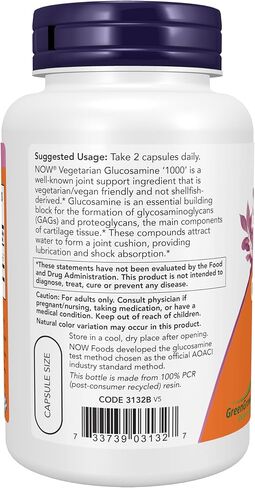 NOW Supplements, Glucosamine '1000' (GreenGrown® Glucosamine), Vegetarian, 90 Veg Capsules in Kuwait