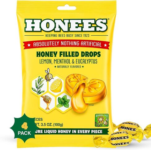 Honees Honey Lemon Cough Drops, 20 Drops Each (Pack of 4) in Kuwait