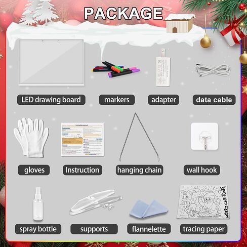 Led Drawing Board with 8 Colors, 13"x10" Acrylic Dry Erasee Board with 13 Light Effects, Glow Doodle Board Gifts for Kids for Halloween Christmas BirthdayGifts Presents, 2set Pen（7+9） in Kuwait