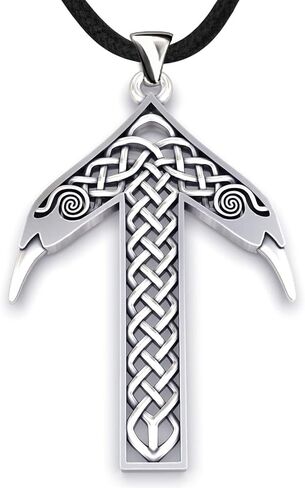 Viking Rune Tyr Tiwaz Necklace-925 Sterling Silver - Pendant with Celtic Knot and Raven - Norse Mythology Amulet Talisman - Nordic Scandinavian Runic Jewelry for Men Women - Handmade in Kuwait
