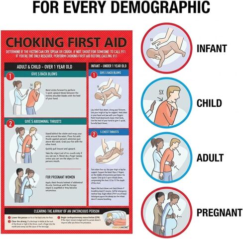 Safety Choking Victim Poster Measures 12" x 18", Choking First Aid Poster for Infants, Kids, Pregnants, and Adults, First Aid Guide Quick Reference Guide, Laminated by Ring Binder Depot in Kuwait
