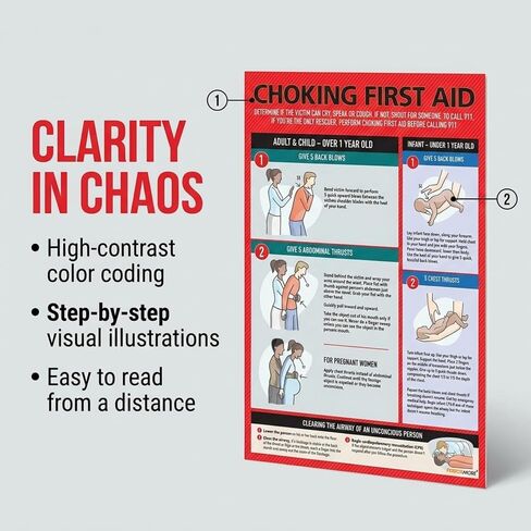 Safety Choking Victim Poster Measures 12" x 18", Choking First Aid Poster for Infants, Kids, Pregnants, and Adults, First Aid Guide Quick Reference Guide, Laminated by Ring Binder Depot in Kuwait