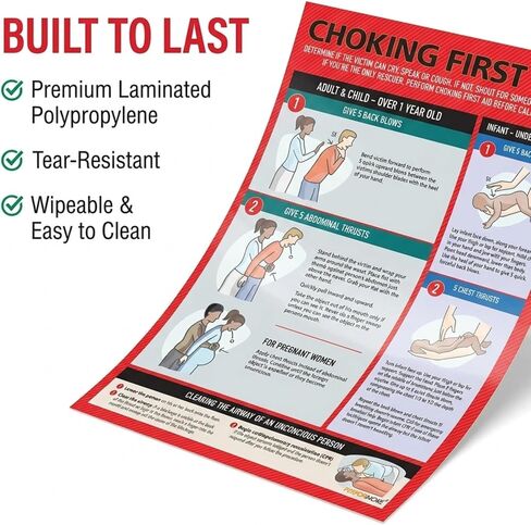 Safety Choking Victim Poster Measures 12" x 18", Choking First Aid Poster for Infants, Kids, Pregnants, and Adults, First Aid Guide Quick Reference Guide, Laminated by Ring Binder Depot in Kuwait