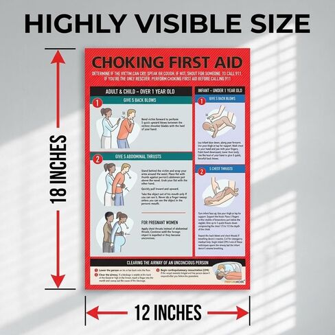 Safety Choking Victim Poster Measures 12" x 18", Choking First Aid Poster for Infants, Kids, Pregnants, and Adults, First Aid Guide Quick Reference Guide, Laminated by Ring Binder Depot in Kuwait
