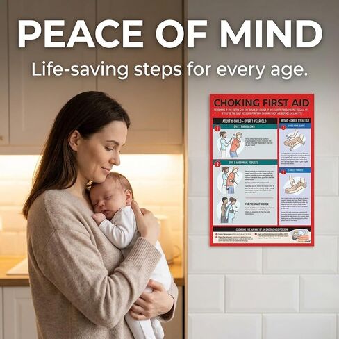 Safety Choking Victim Poster Measures 12" x 18", Choking First Aid Poster for Infants, Kids, Pregnants, and Adults, First Aid Guide Quick Reference Guide, Laminated by Ring Binder Depot in Kuwait