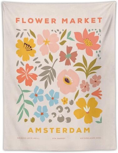 Chordity Danish Pastel Botanical Flower Market Aesthetic Floral Plants Tapestries Wall Hanging Tapestry Decorative Flag For Home Decor Living Room College Dorm Bedroom Banner Poster 30*40 Inch in Kuwait