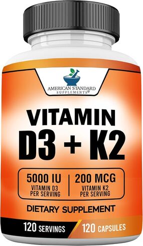 Vitamin D3 K2 (MK-7), Vitamin D3 (5000IU) + K2 (MK-7) 200mcg w/ Organic Coconut Oil, Vitamin D3 + K2, Vitamin D3 + K2, Vitamin K2 D3, Immune & Bone Health, No Fillers, Made In USA, 120 Veggie Capsule in Saudi Arabia