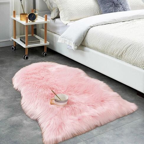 Carvapet 2 Pieces Luxury Soft Faux Sheepskin Chair Cover Seat Cushion Pad Plush Fur Area Rugs for Bedroom, 2ft x 3ft, White with Brown Tips in Kuwait