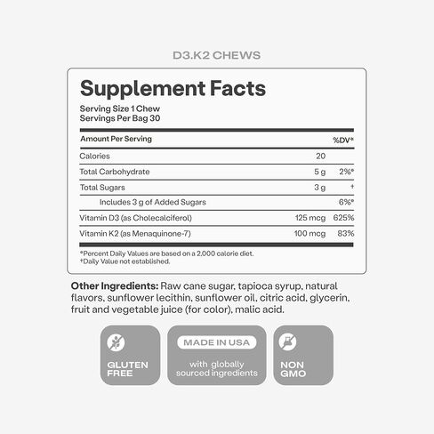 humanN Vitamin D3 Chews - High Potency Vitamin D3 5000iu (125mcg) Helps Support Healthy Mood, Immune Support, Respiratory Health & Bone Health, Mixed Berry Flavor, 30-Count in Kuwait
