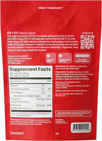 humanN Vitamin D3 Chews - High Potency Vitamin D3 5000iu (125mcg) Helps Support Healthy Mood, Immune Support, Respiratory Health & Bone Health, Mixed Berry Flavor, 30-Count in Kuwait