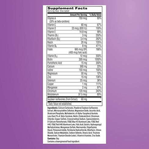 One A Day Women's Menopause Multivitamin, Addresses Menopause Symptoms Such As Hot Flashes and Mild Mood Changes, Vitamin A, Vitamin C, Vitamin D, and Zinc for Immune Health Support, 50 Count in Saudi Arabia