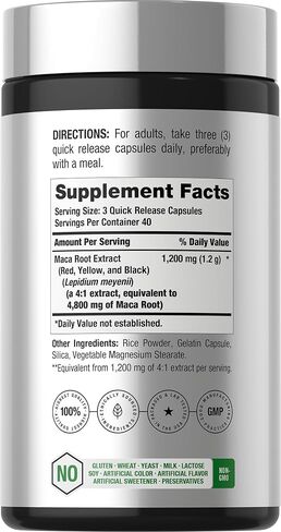 Maca Root Capsules | 120 Pills | High Potency Extract for Men and Women | Non-GMO and Gluten Free Formula | by Horbaach in Kuwait
