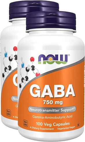 NOW Supplements, GABA (Gamma-Aminobutyric Acid) 750mg, Neurotransmitter Support*, 100 Veg Capsules in Kuwait