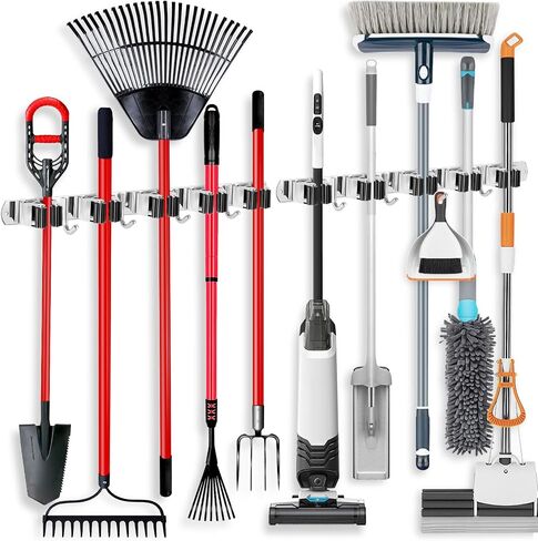 IMILLET Broom Holder Wall Mounted, Stainless Steel Broom and Mop Holder Self Adhesive Broom Organizer Heavy Duty Hooks Storage Organizer for Home Laundry Room Garden Garage Closet Kitchen (1 Pack) in Saudi Arabia