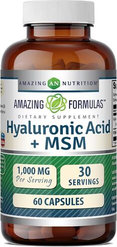 Amazing Formulas Hyaluronic Acid & MSM 500mg 120 Capsules Supplement | Non-GMO | Gluten Free | Made in USA in Kuwait