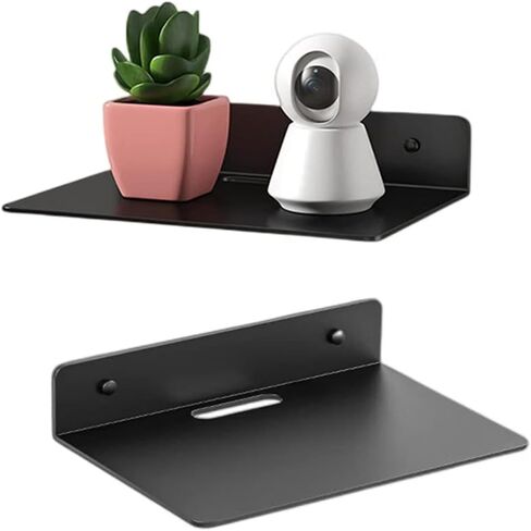Floating Shelves Black,Metal Wall Shelf,12" Display Shelves for Wall Storage,Easily Expand Wall Space - Aluminum Hanging Shelves for Security Cameras, Baby Monitors, Speakers (1PC, Black) in Kuwait