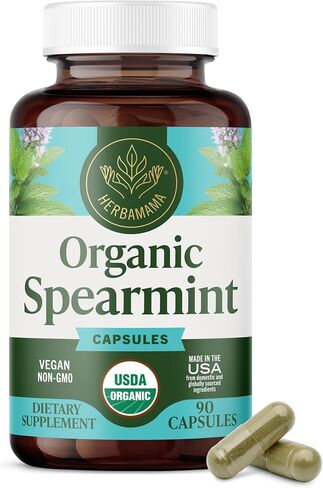 Spearmint 100 Capsules - 1000 mg - Organic Mentha Spicata Dietary Daily Supplement - Natural Support for Digestive & Respiratory Function - for Stress Relief - Vegan, Non-GMO in Kuwait
