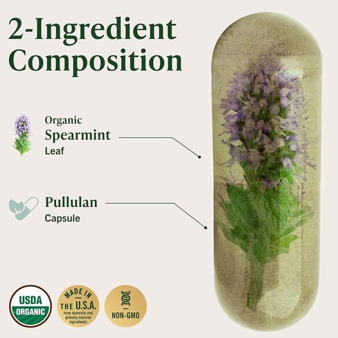 Spearmint 100 Capsules - 1000 mg - Organic Mentha Spicata Dietary Daily Supplement - Natural Support for Digestive & Respiratory Function - for Stress Relief - Vegan, Non-GMO in Kuwait