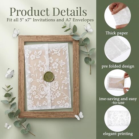 50-Pack Vellum Jackets for 5x7 Invitations Pre-Folded Sleeves for Wedding in Kuwait