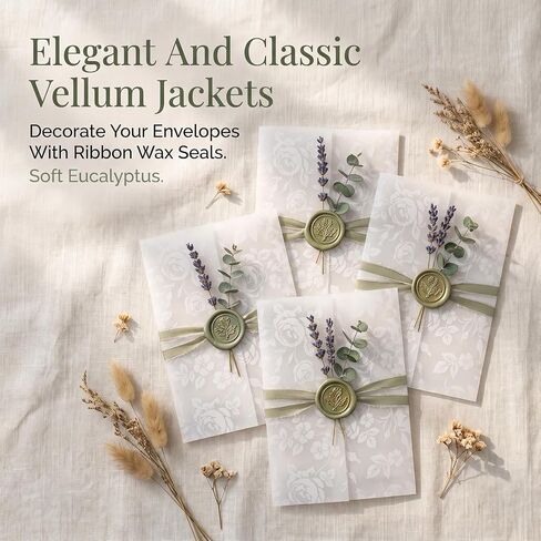 50-Pack Vellum Jackets for 5x7 Invitations Pre-Folded Sleeves for Wedding in Kuwait