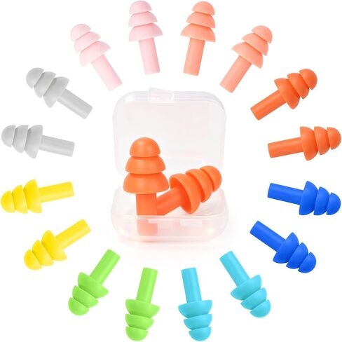 TICONN 12 Pairs Reusable Silicone Ear Plugs for Sleeping Noise Cancelling, 25dB NRR Corded Earplugs for Study Concentration Travel (12 Pairs) in Kuwait