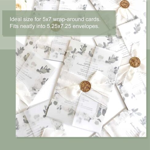 100 Pack Pre-Folded Vellum Jackets for 5x7 Invitations, Translucent in Kuwait