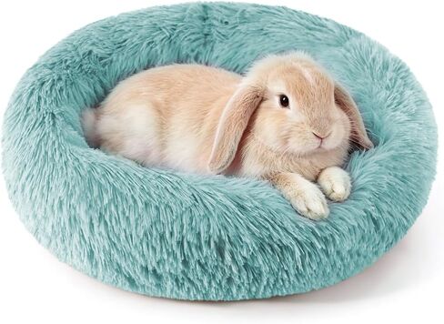 Rabbit Bed, Long Plush Donut Shaped Washable Bunny Hideout Soft Pet Bedding Mat for Guinea Pig, Kitten, Chihuahua & Small Pets for Snuggling Resting - Gray in Kuwait