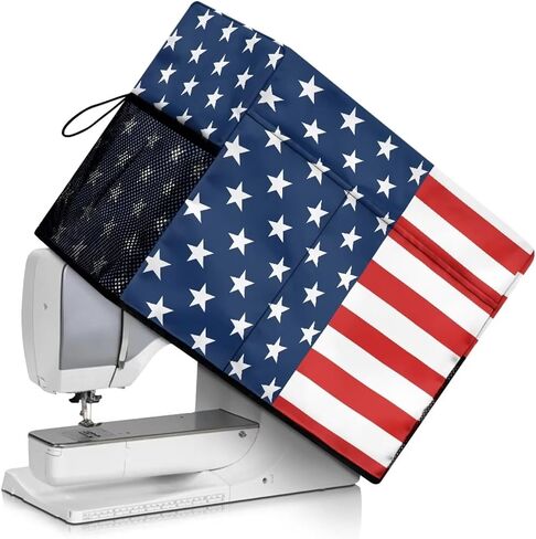 UNICEU American Flag Print Sewing Machine Cover Washable Dust Protective Covers Easy Cleaning Zipper Dust Cover with Pockets Suitable for Most Standard Sewing Machine in Kuwait