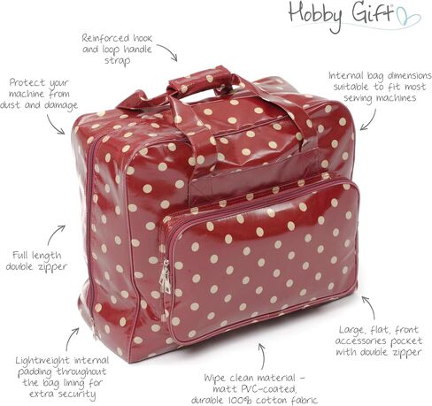 Hobby Gift MRB.003 PVC Sewing Machine Bag Polka, Cotton, Burgandy, 44x19x37 cm in Saudi Arabia
