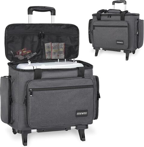 Sewing Machine Case with Wheels, Universal Rolling Trolley Tote with Shoulder Strap & Multiple Storage Pockets Compatible with Most Standard Singer, Brother, Janome, Grey in Saudi Arabia