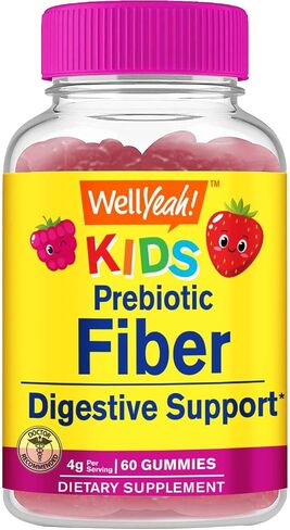 WellYeah Prebiotic Fiber Gummies للأطفال - دعم الجهاز الهضمي، موصى به من قبل الطبيب - صديق للنباتيين وخالي من الغلوتين، خالي من الكائنات المعدلة وراثيًا - نكهات التوت اللذيذة - 60 قطعة in Kuwait