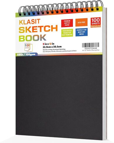 KLASIT 9"x12" Sketch Book,Top Spiral Sketchbook,100 Sheets(68lb/100gsm) in Saudi Arabia