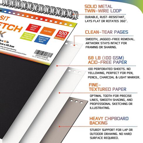 KLASIT 9"x12" Sketch Book,Top Spiral Sketchbook,100 Sheets(68lb/100gsm) in Saudi Arabia