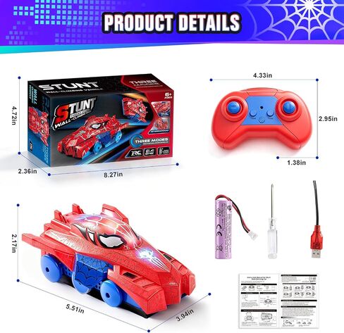 Yerloa Spider Wall Climbing Car, Remote Control Boys Kids Toys with Light in Kuwait