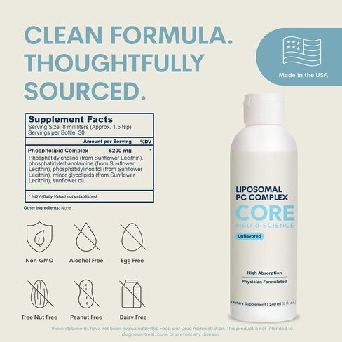 Core Med Science Phosphatidylcholine Supplement, Liposomal PC Complex (8 Fl Oz) - Phospholipid Supplement in Kuwait