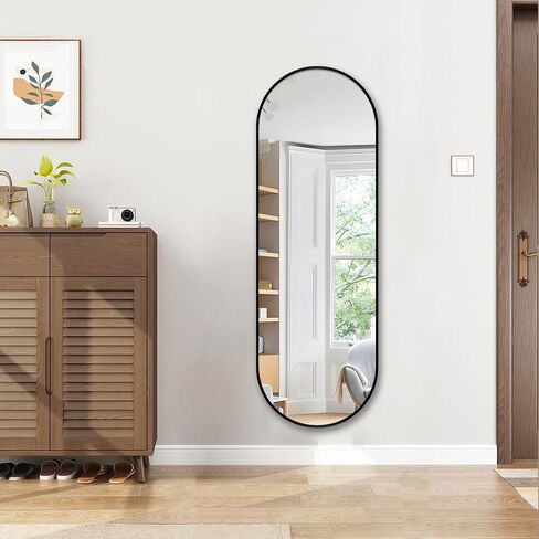 Oval Full Length Mirror, 48"×16" Wall-Mounted Mirror with Metal Frame, Ultra-Clear Explosion-Proof Dressing Mirror, Simple and Classic Deco for Cloakroom/Bedroom/Living Room, Gold in Kuwait