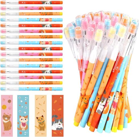 Kolewo4ever 48pcs HB Cat Pencils Kawaii Cute Multipoint Pencil Push Translucent Non Sharpening Stackable Pencils Pop Up Plastic Pencil for Classroom Rewards Carnival Prizes in Kuwait