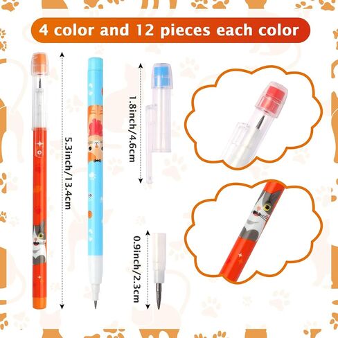 Kolewo4ever 48pcs HB Cat Pencils Kawaii Cute Multipoint Pencil Push Translucent Non Sharpening Stackable Pencils Pop Up Plastic Pencil for Classroom Rewards Carnival Prizes in Kuwait