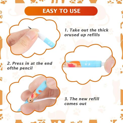 Kolewo4ever 48pcs HB Cat Pencils Kawaii Cute Multipoint Pencil Push Translucent Non Sharpening Stackable Pencils Pop Up Plastic Pencil for Classroom Rewards Carnival Prizes in Kuwait