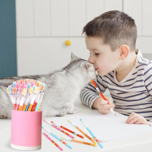 Kolewo4ever 48pcs HB Cat Pencils Kawaii Cute Multipoint Pencil Push Translucent Non Sharpening Stackable Pencils Pop Up Plastic Pencil for Classroom Rewards Carnival Prizes in Kuwait