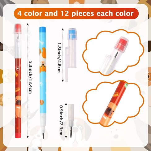 Kolewo4ever 48pcs HB Dog Pencils Kawaii Cute Multipoint Pencil Push Translucent Non Sharpening Stackable Pencils Pop Up Plastic Pencil for Classroom Rewards Carnival Prizes (Dog) in Kuwait